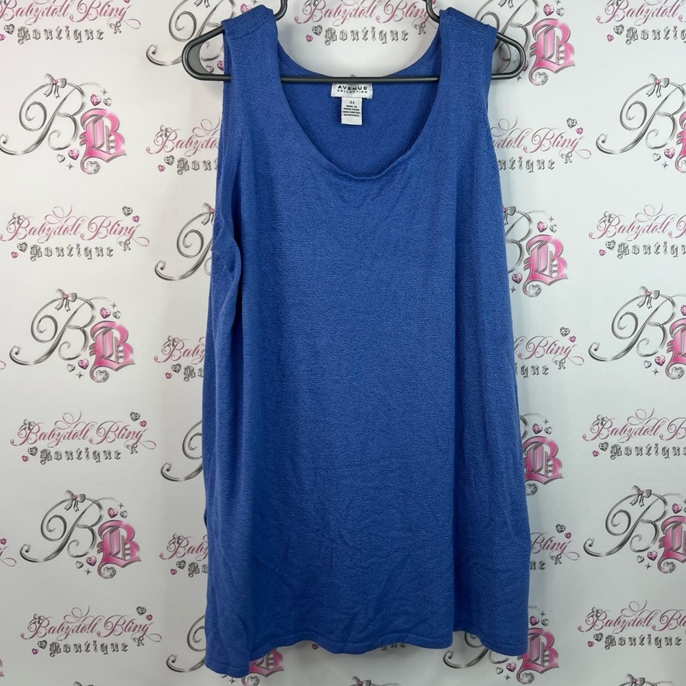 Avenue collection tank top shirt long style slits on side Vibrant Blue Tank Top